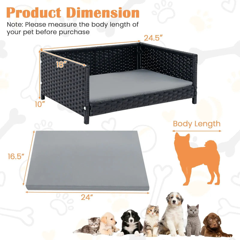 Rattan Dog Bed with Waterproof Soft Cushion for Medium Small Dogs Cats-Gray by DirectDeals