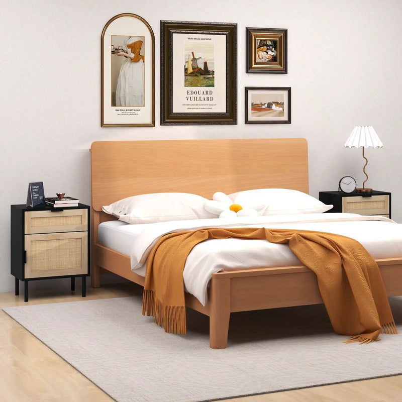 Rattan Nightstand Set of 2 with Drawer and Cabinet-Natural by DirectDeals