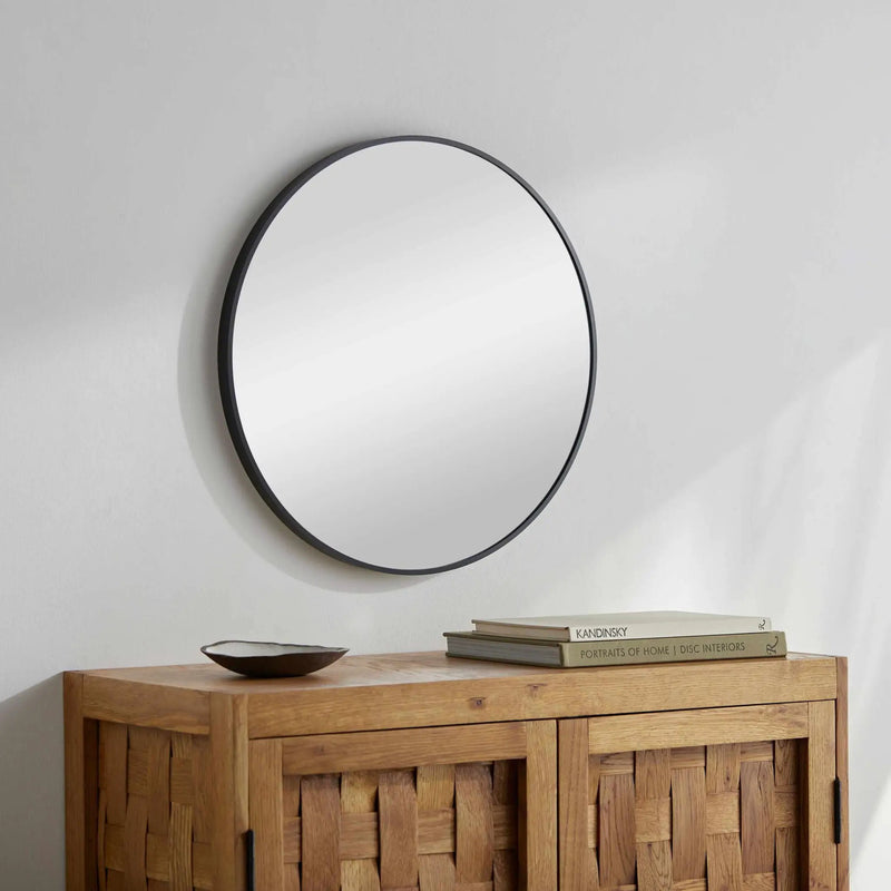Round Mirror with Black Aluminum Frame by Boutique Rugs