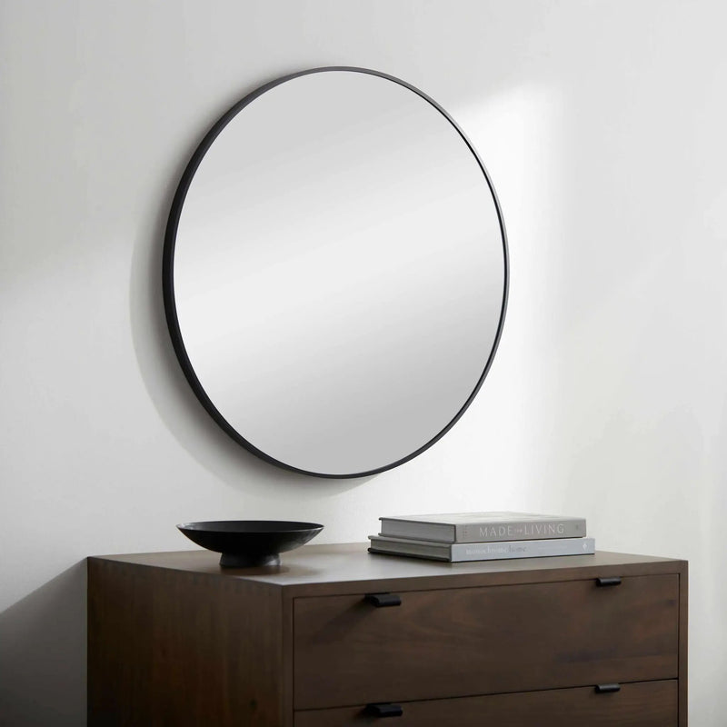 Round Mirror with Black Aluminum Frame by Boutique Rugs