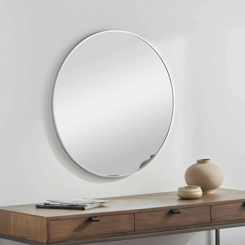 Pontalina Round Silver Gray Mirror by Boutique Rugs