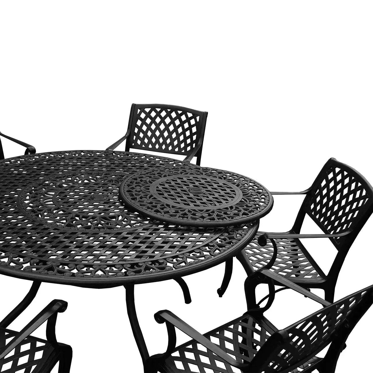 Outdoor Aluminum 7pc Round Patio Dining Set, Lazy Susan, Six Chairs by Sharicks