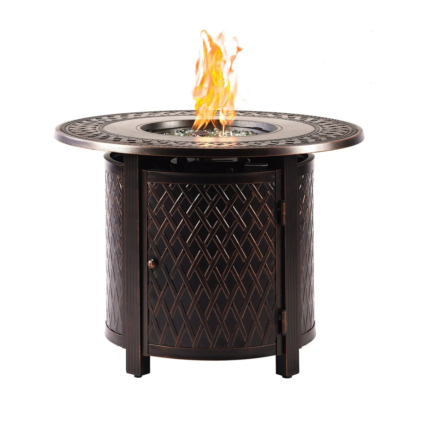 Black Aluminum Fire Table Bistro Set with Two Club Chairs by Sharicks