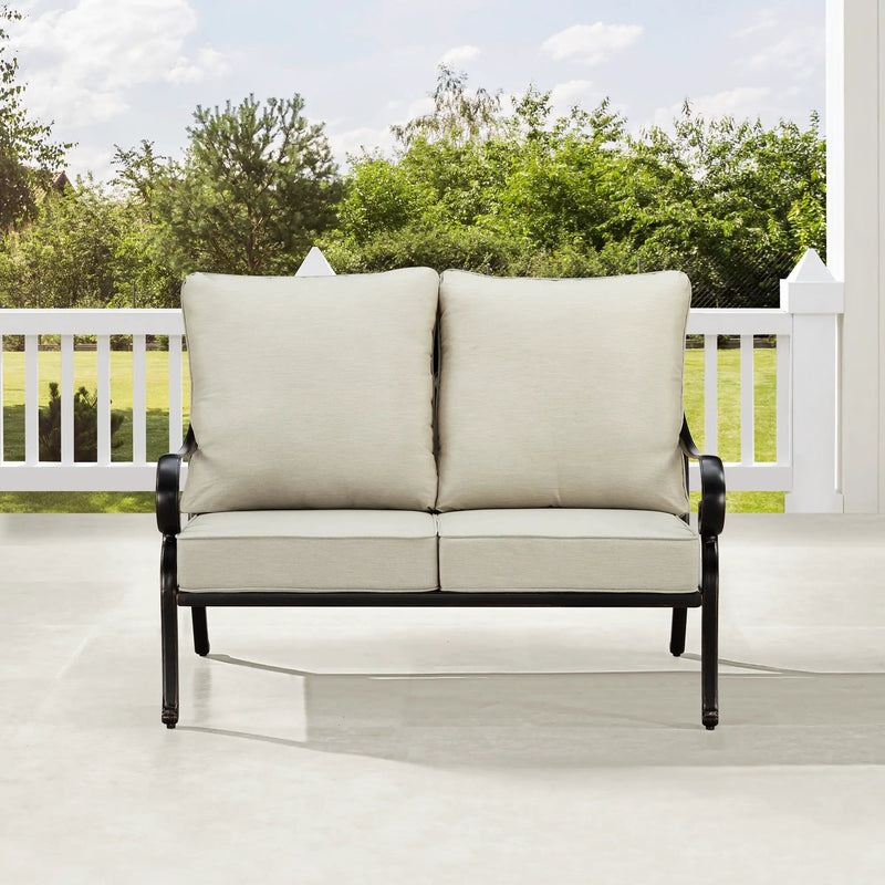 Black Aluminum Deep Seating Loveseat with Cushions by Sharicks