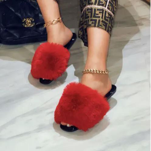 ANNA RENEE FUR JELLY SLIDES -RED or Pink by Selzalot