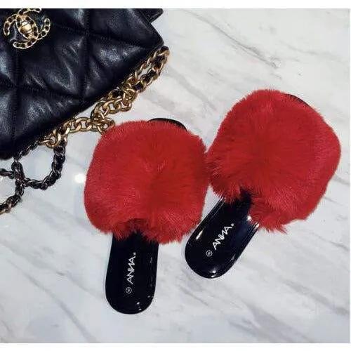 ANNA RENEE FUR JELLY SLIDES -RED or Pink by Selzalot