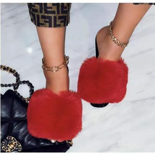 ANNA RENEE FUR JELLY SLIDES -RED or Pink by Selzalot