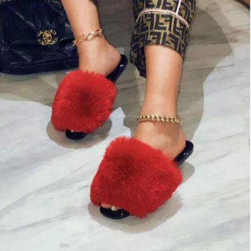 ANNA RENEE FUR JELLY SLIDES -RED or Pink by Selzalot
