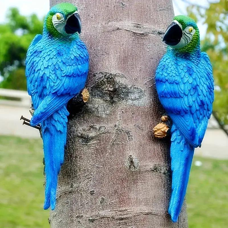 Realistic Blue Hanging Parrot Statue Garden Decor by House Of Avana