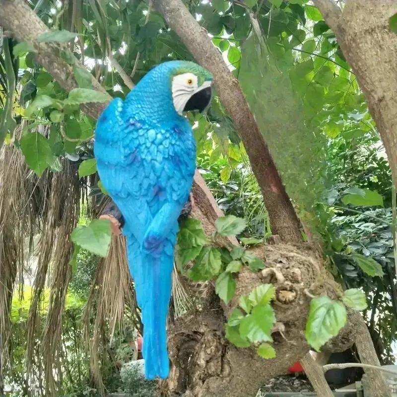 Realistic Blue Hanging Parrot Statue Garden Decor by House Of Avana