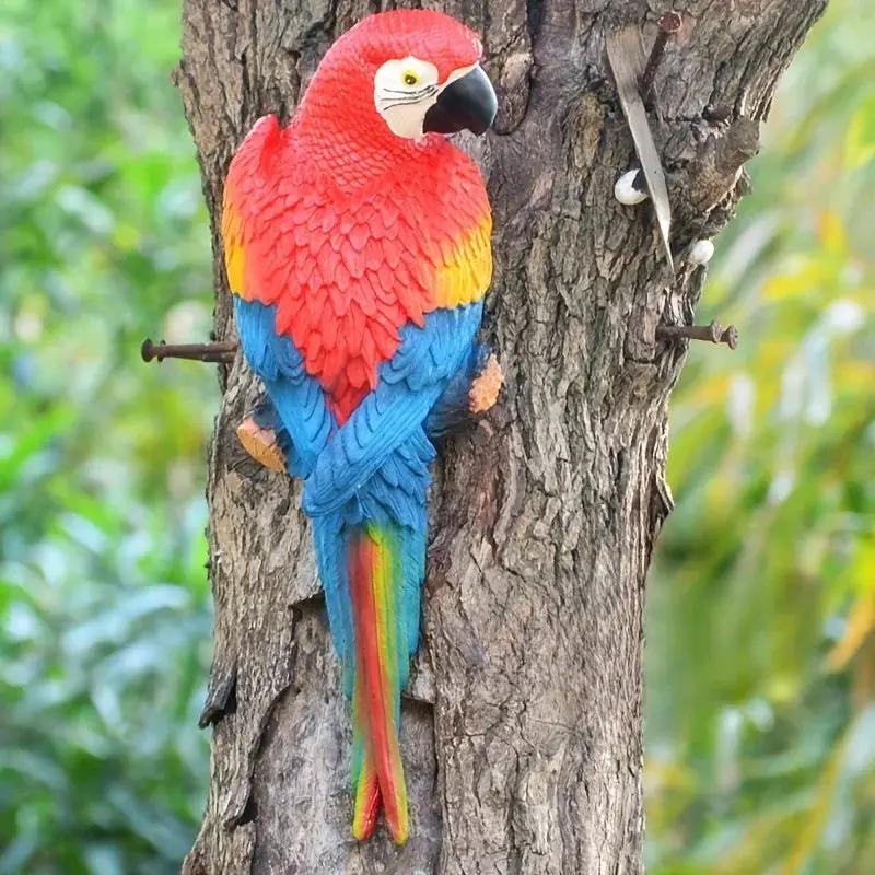 Realistic Blue Hanging Parrot Statue Garden Decor by House Of Avana