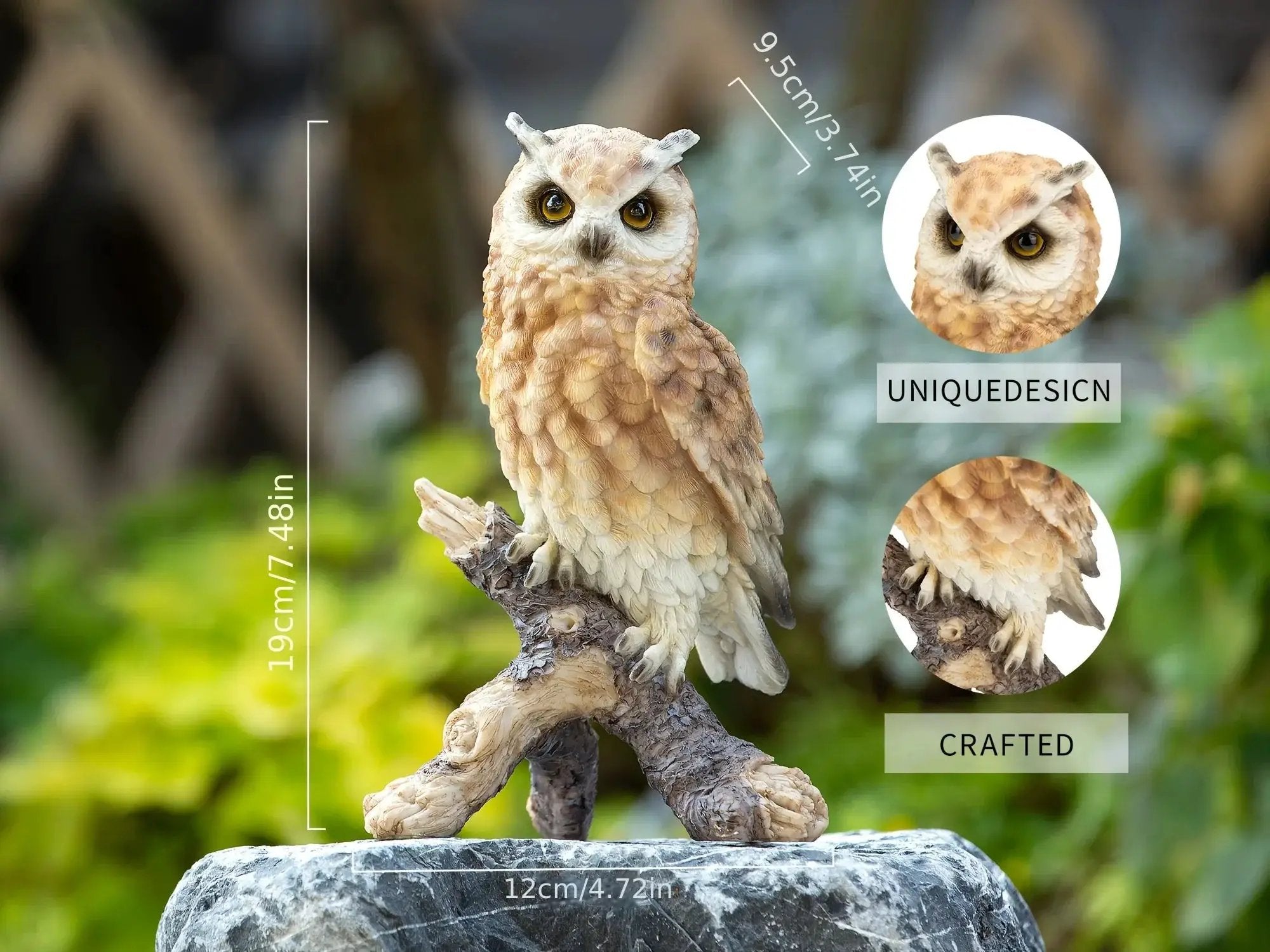 Realistic White Owl Garden Statue Perched on Branch by House Of Avana