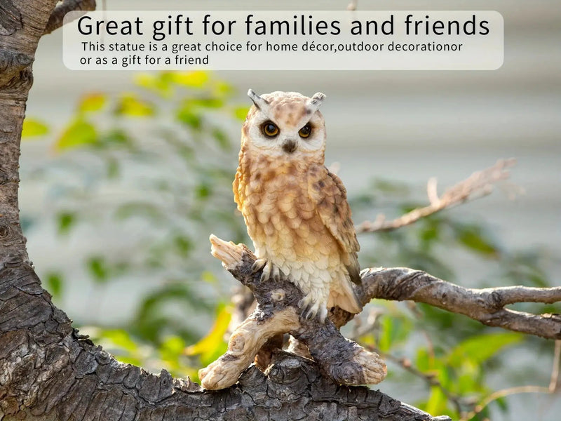 Realistic White Owl Garden Statue Perched on Branch by House Of Avana