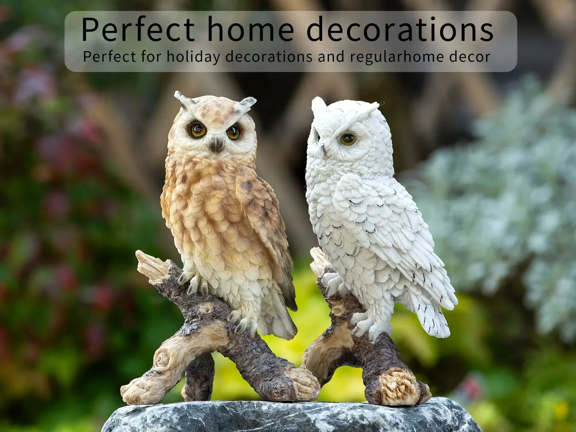 Realistic White Owl Garden Statue Perched on Branch by House Of Avana