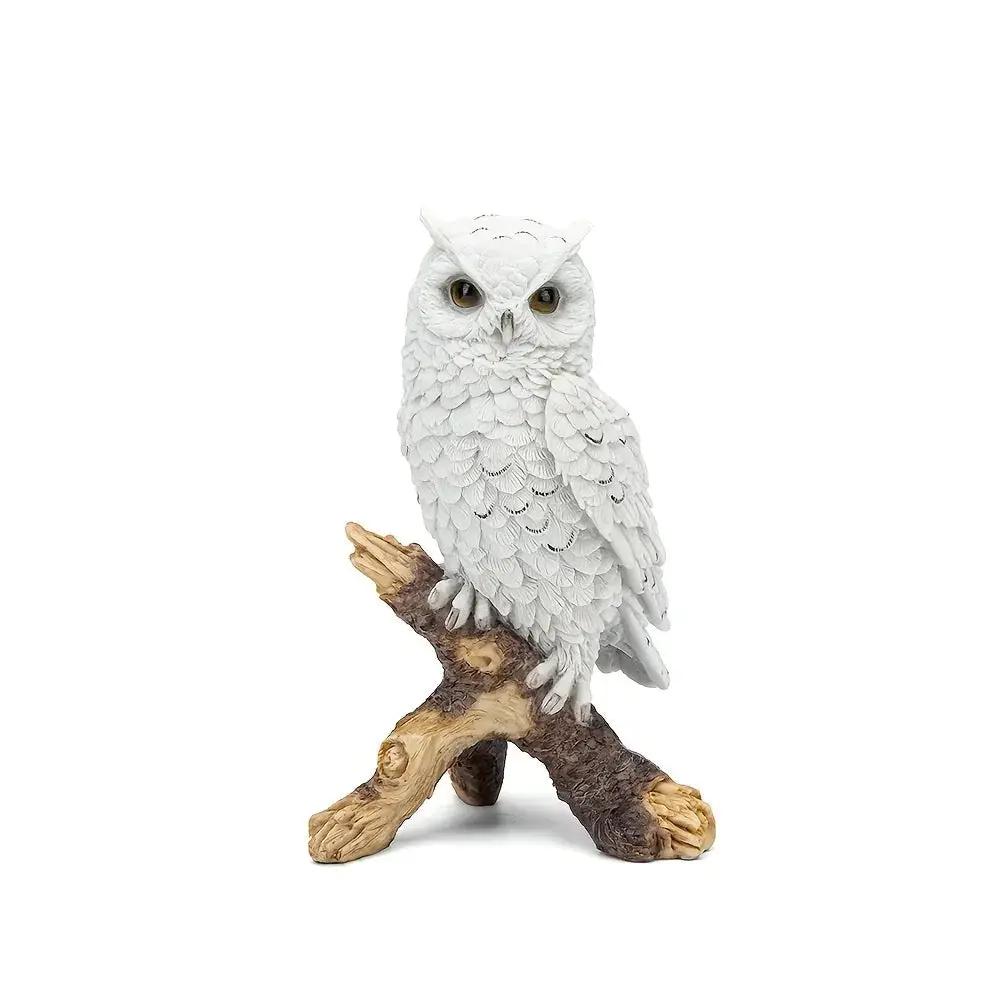 Realistic White Owl Garden Statue Perched on Branch by House Of Avana