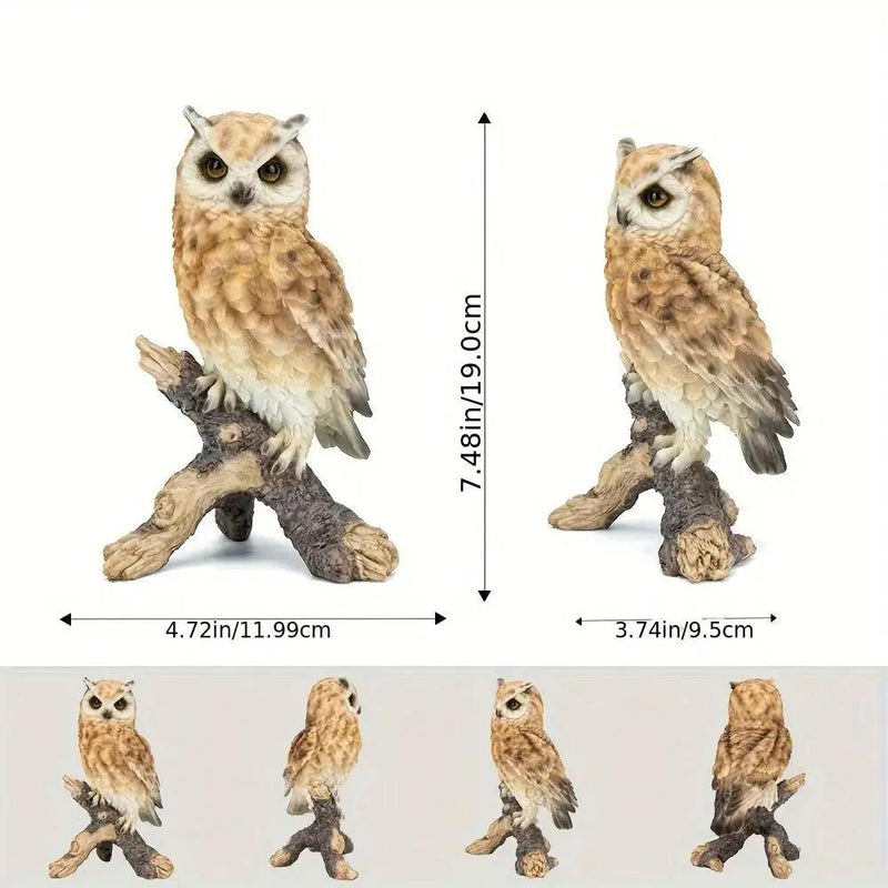 Realistic White Owl Garden Statue Perched on Branch by House Of Avana