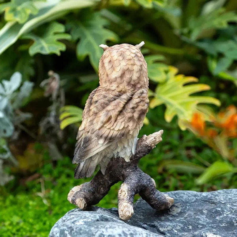Realistic White Owl Garden Statue Perched on Branch by House Of Avana