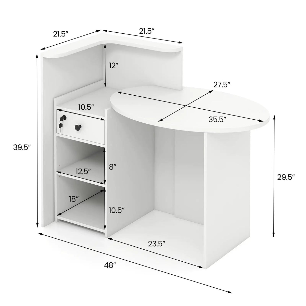 Front Reception Office Desk with Open Shelf and Lockable Drawer by DirectDeals