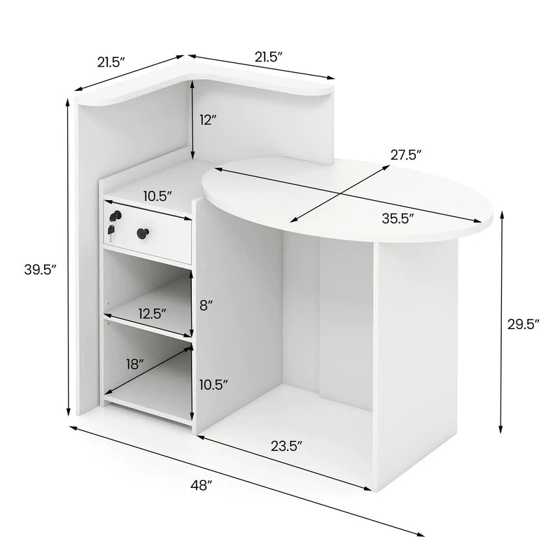 Front Reception Office Desk with Open Shelf and Lockable Drawer by DirectDeals