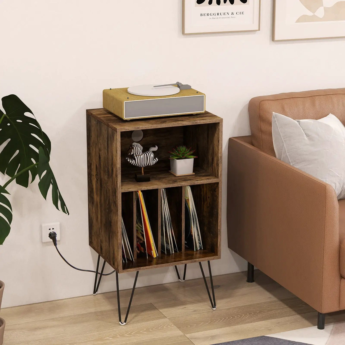 Record Player Stand with Charging Station by DirectDeals