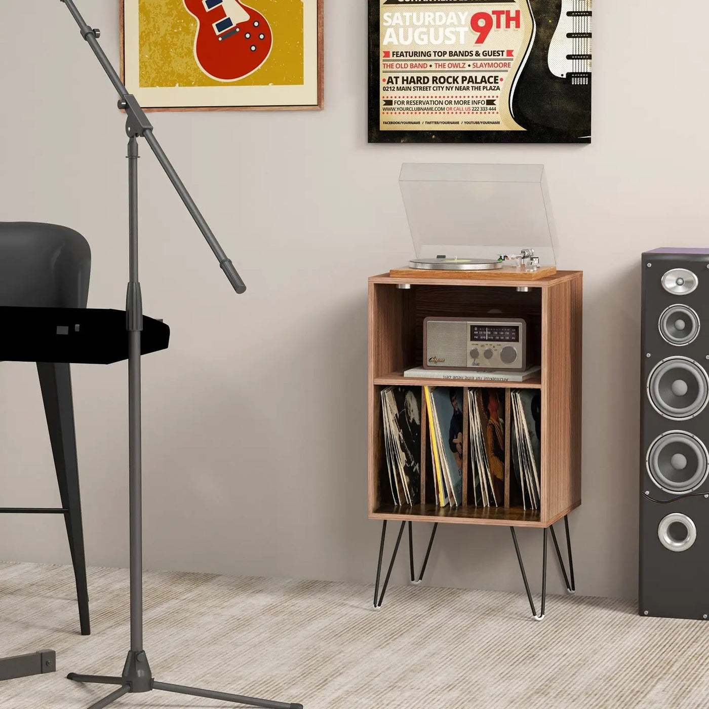Record Player Stand with Charging Station by DirectDeals