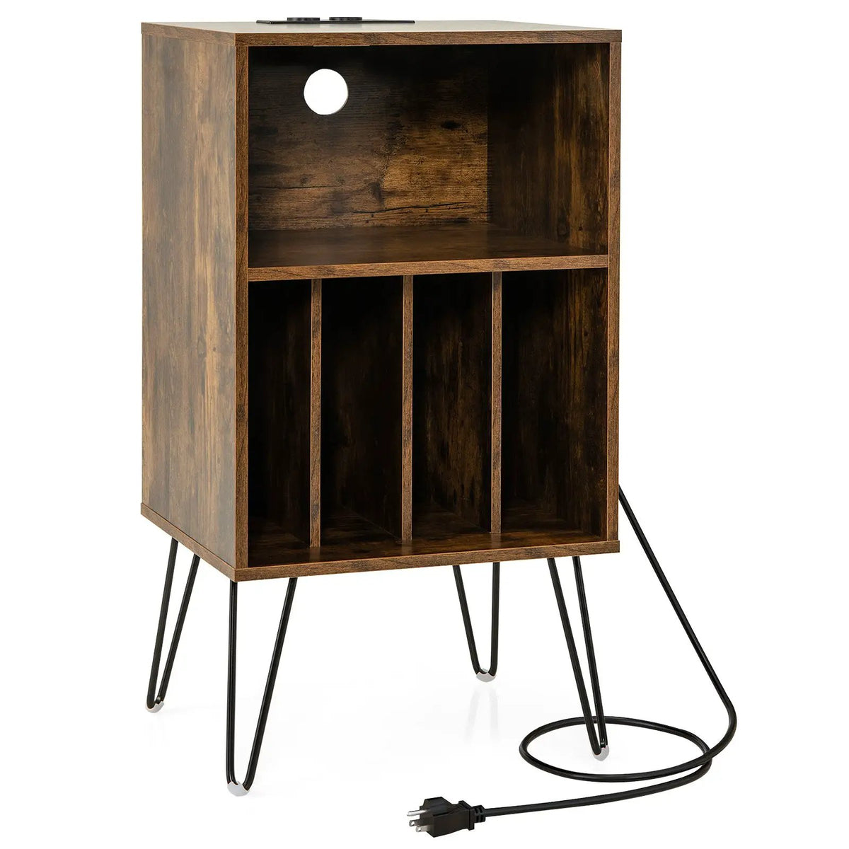 Record Player Stand with Charging Station by DirectDeals