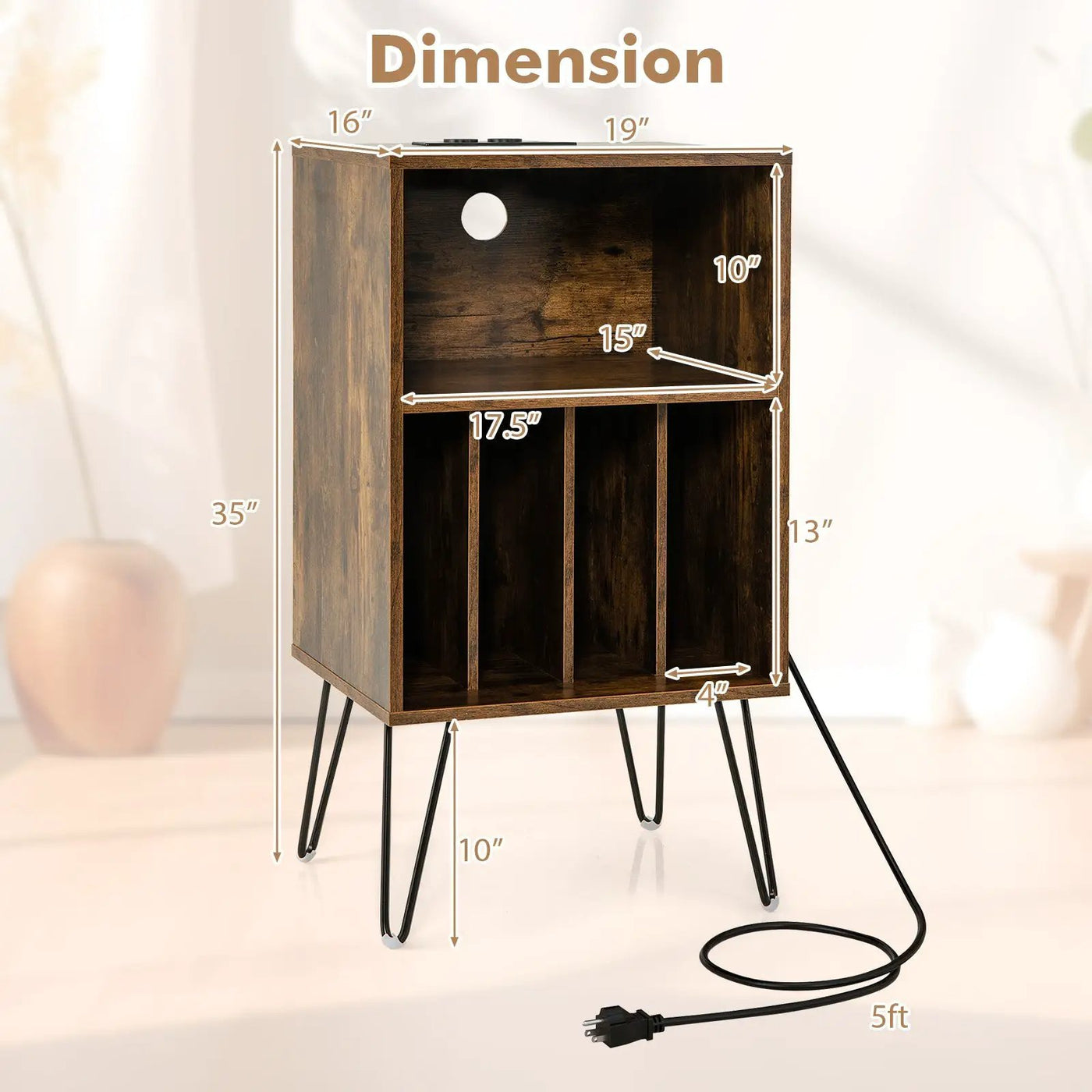 Record Player Stand with Charging Station by DirectDeals