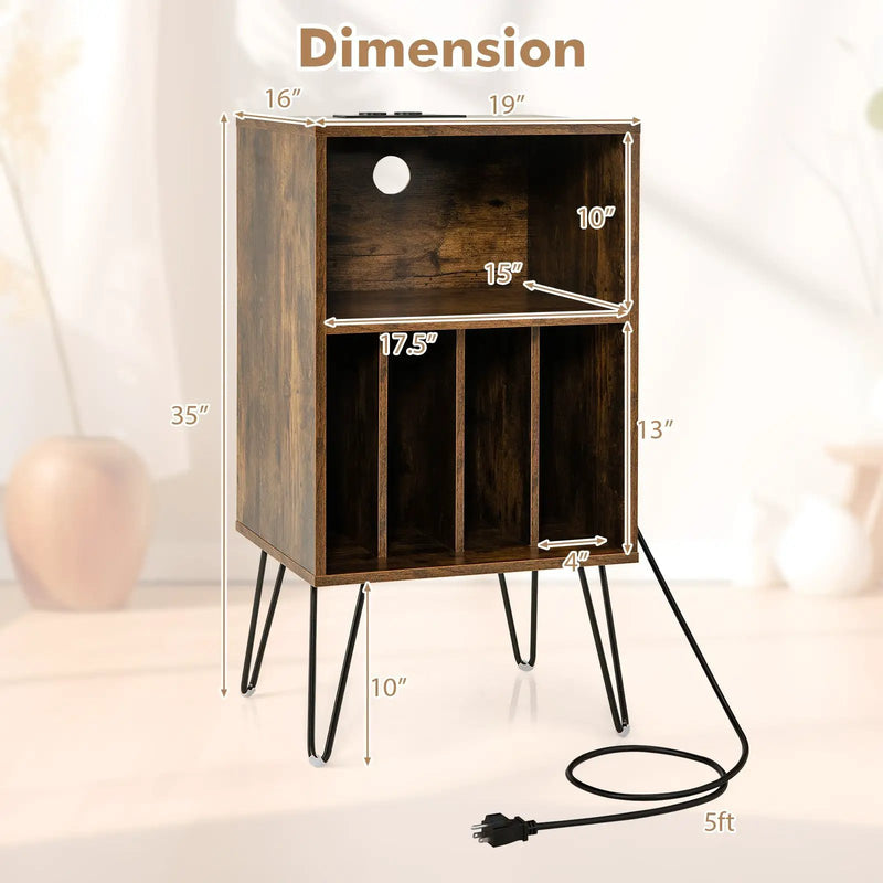 Record Player Stand with Charging Station by DirectDeals
