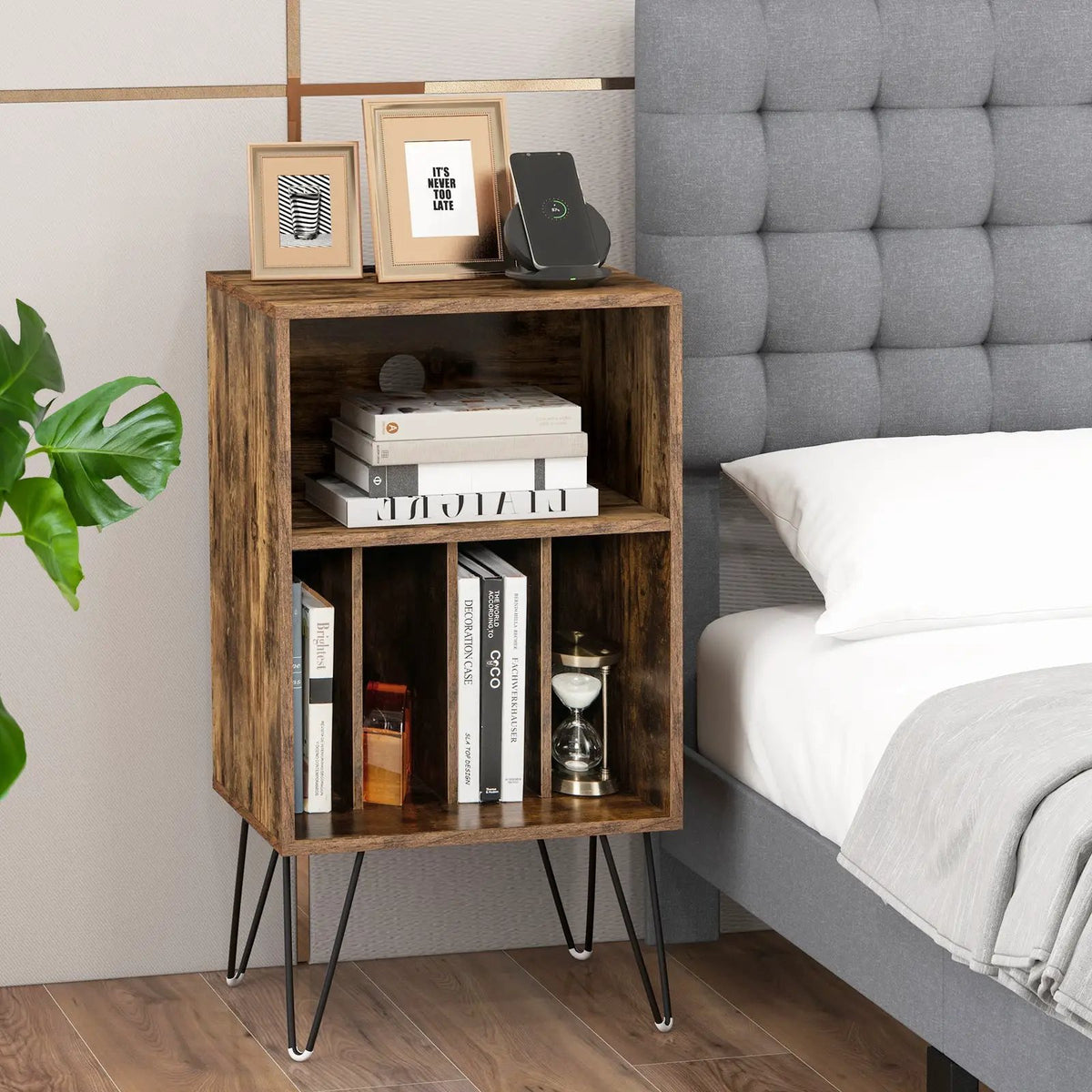 Record Player Stand with Charging Station by DirectDeals