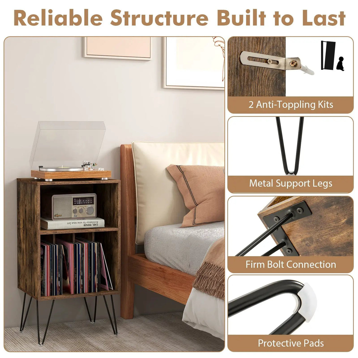 Record Player Stand with Charging Station by DirectDeals