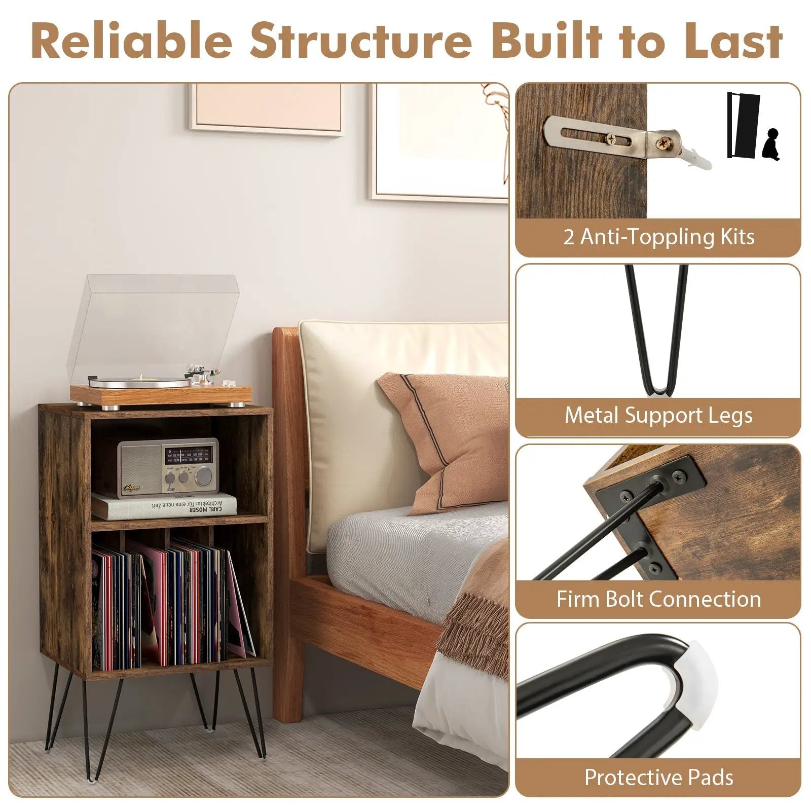 Record Player Stand with Charging Station by DirectDeals