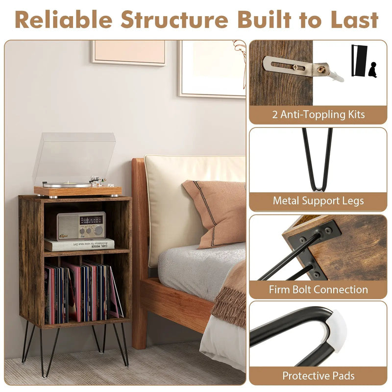 Record Player Stand with Charging Station by DirectDeals