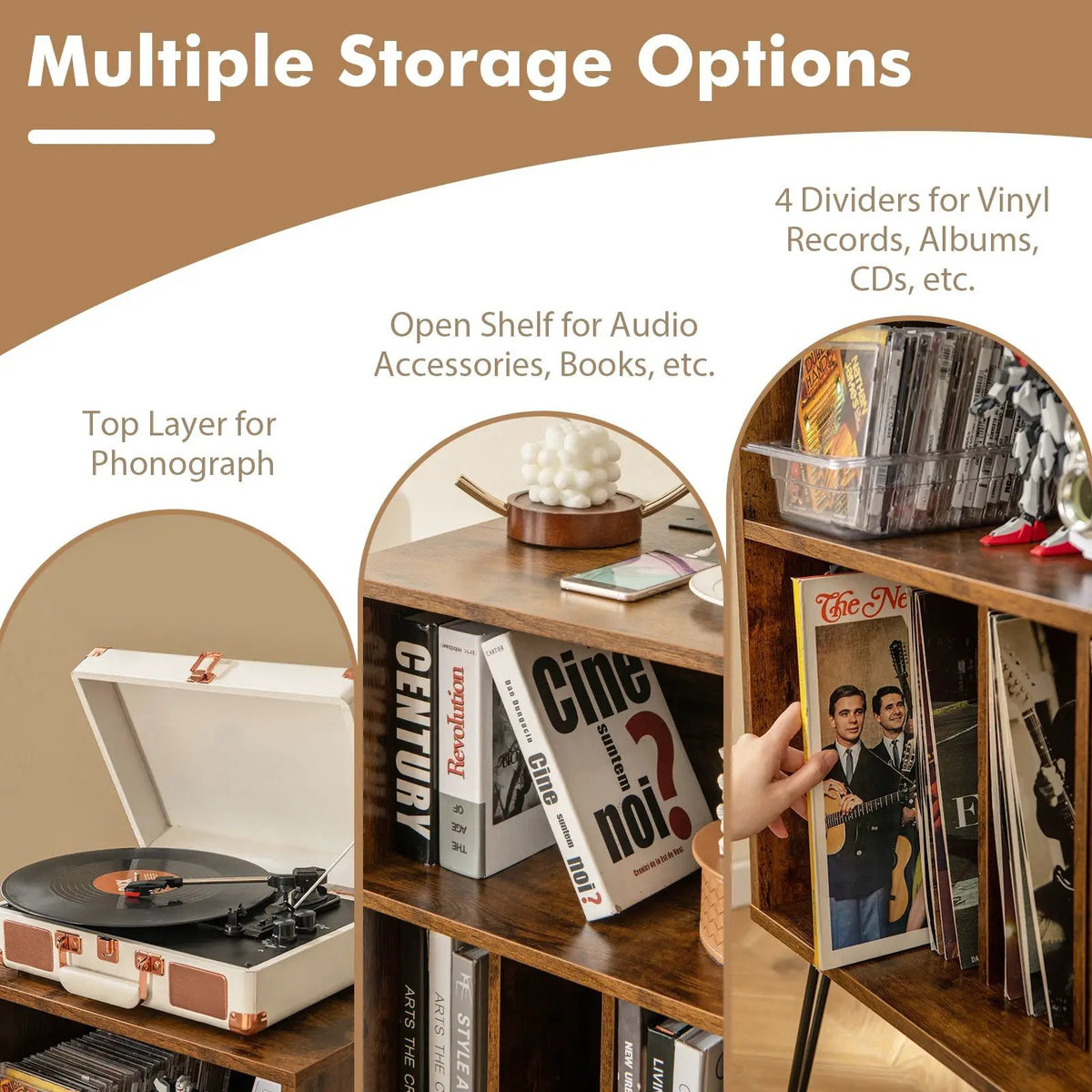 Record Player Stand with Charging Station by DirectDeals
