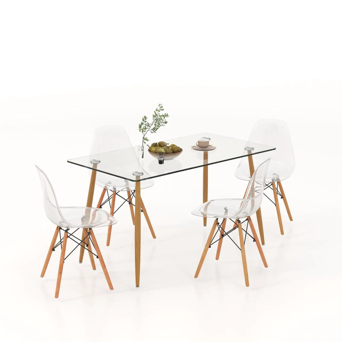 5 Pieces Rectangle Dining Table Set with 51 Inch Glass Tabletop by DirectDeals