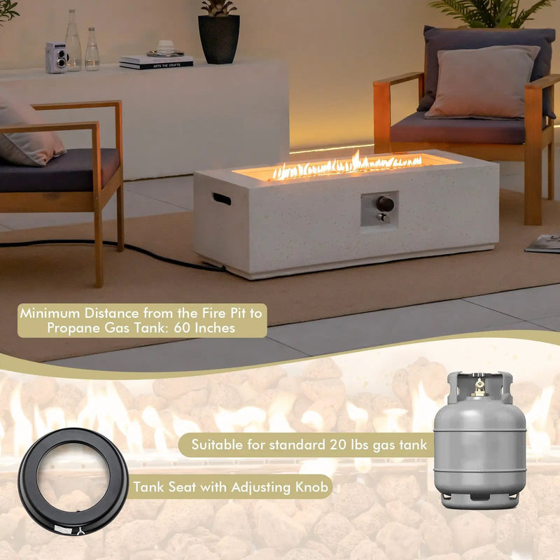 42 Inch 50 000 BTU Rectangle Terrazzo Fire Pit Table with PVC Cover-White by DirectDeals
