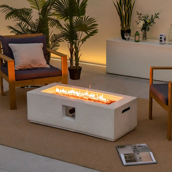 42 Inch 50 000 BTU Rectangle Terrazzo Fire Pit Table with PVC Cover-White, photo 2 of 8