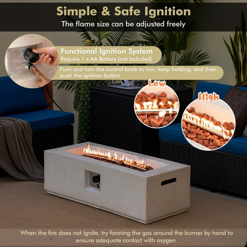 42 Inch 50 000 BTU Rectangle Terrazzo Fire Pit Table with PVC Cover-White by DirectDeals