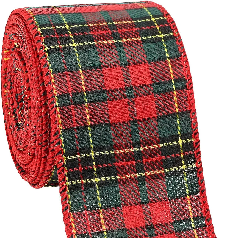 Red and Green Plaid Ribbon, 2.5 inch Wired, 5 Yards for Christmas Decor by House Of Avana
