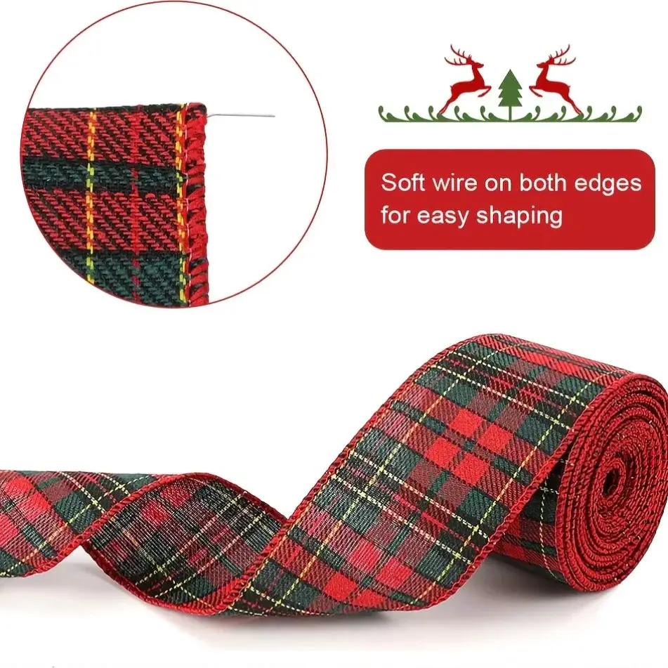 Red and Green Plaid Ribbon, 2.5 inch Wired, 5 Yards for Christmas Decor by House Of Avana
