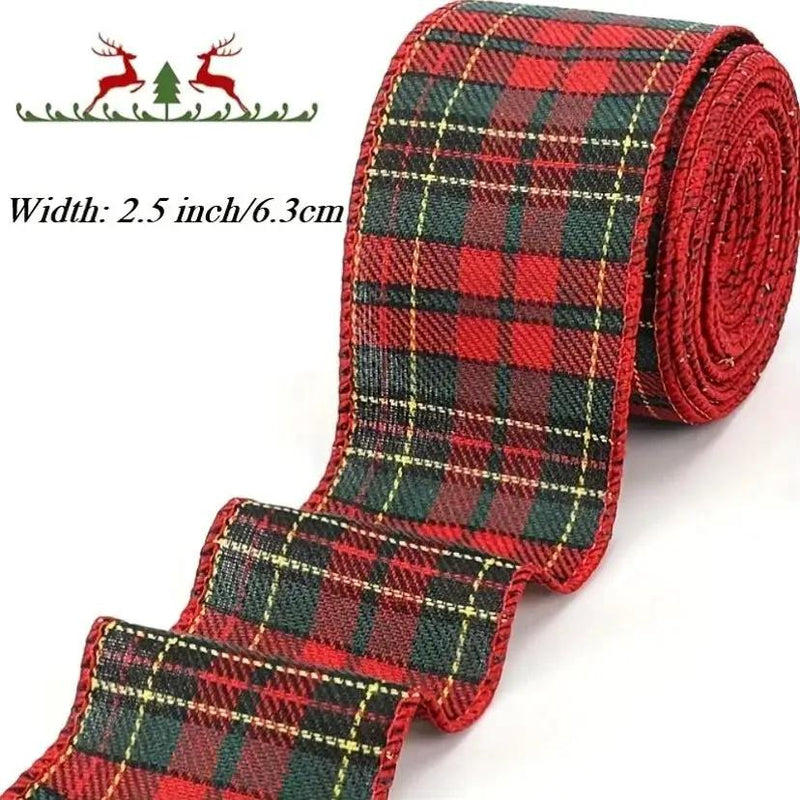 Red and Green Plaid Ribbon, 2.5 inch Wired, 5 Yards for Christmas Decor by House Of Avana