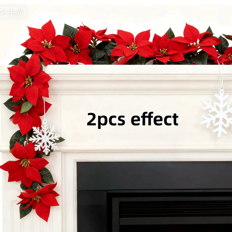 Red Artificial Poinsettia Wreath 2-Pack, Maintenance-Free by House Of Avana