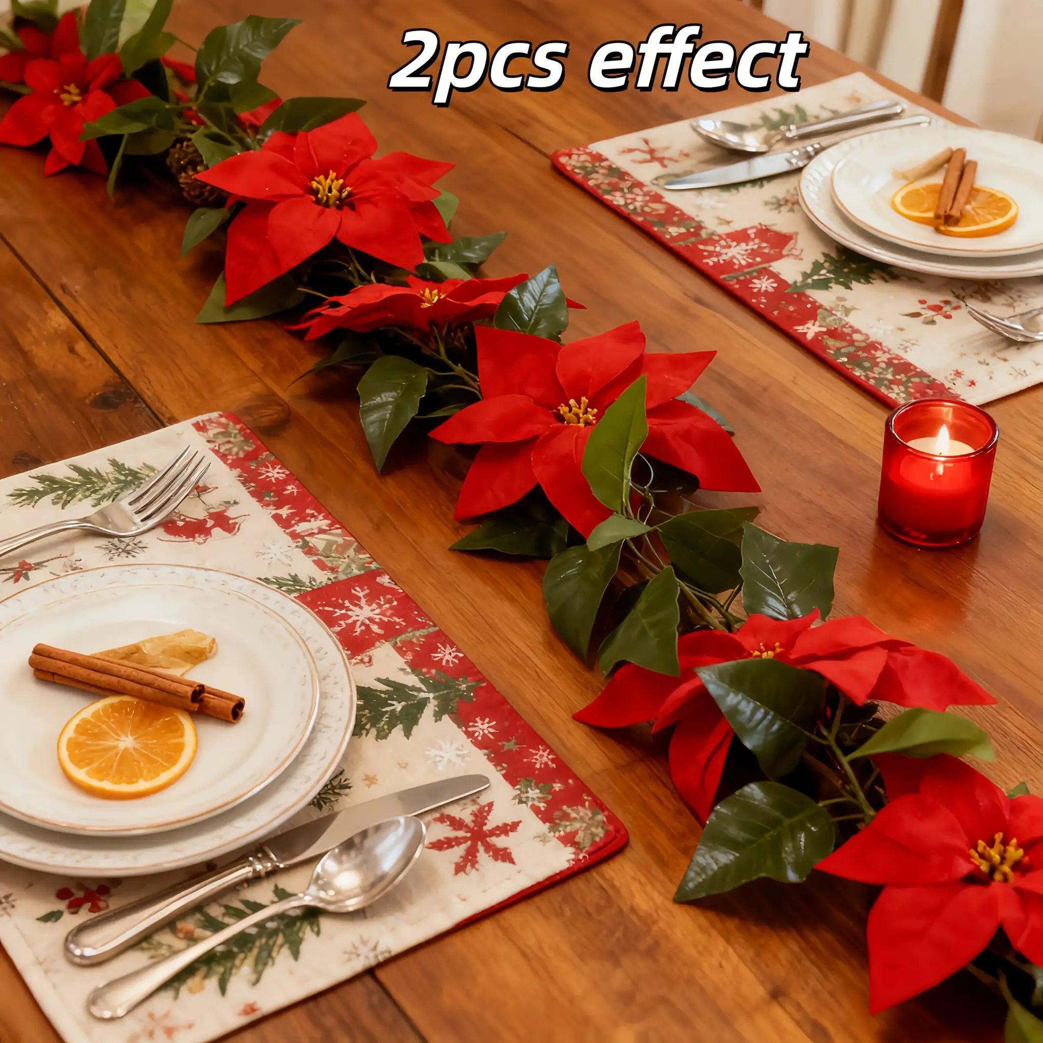 Red Artificial Poinsettia Wreath 2-Pack, Maintenance-Free by House Of Avana