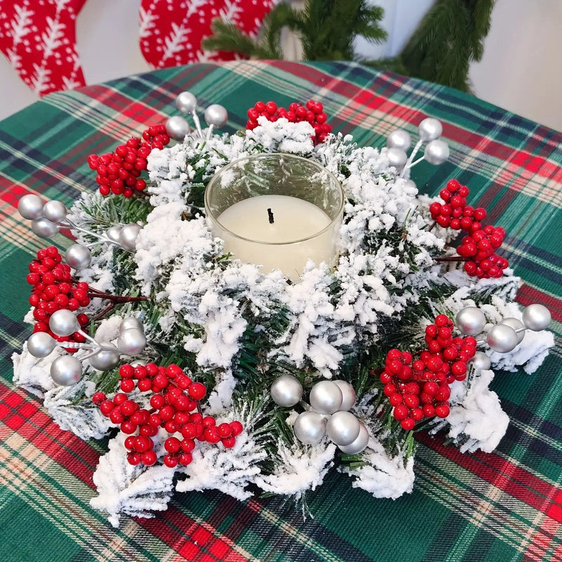 Red Berry Christmas Wreath with Snow Covered Decorations by House Of Avana