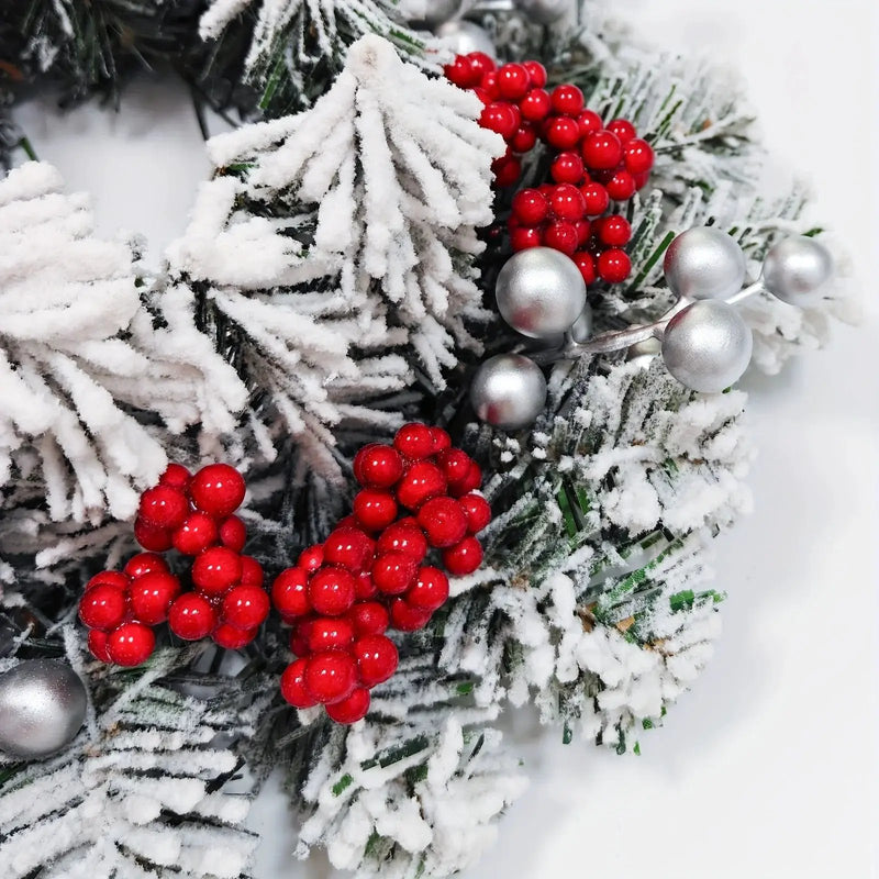 Red Berry Christmas Wreath with Snow Covered Decorations by House Of Avana