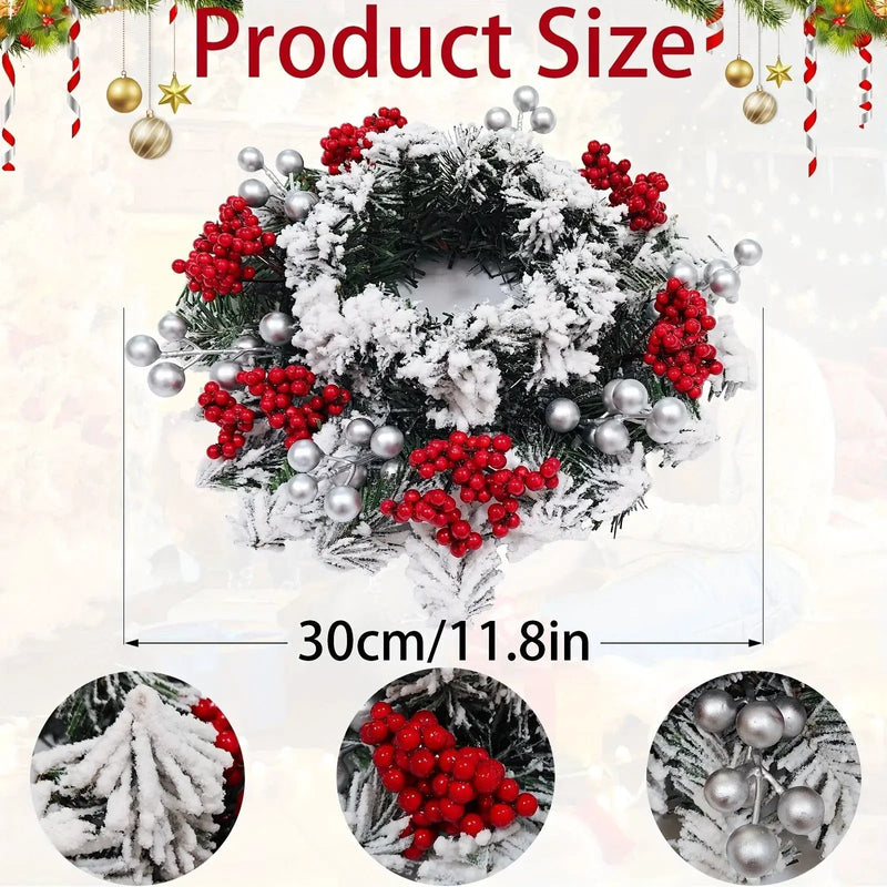 Red Berry Christmas Wreath with Snow Covered Decorations by House Of Avana