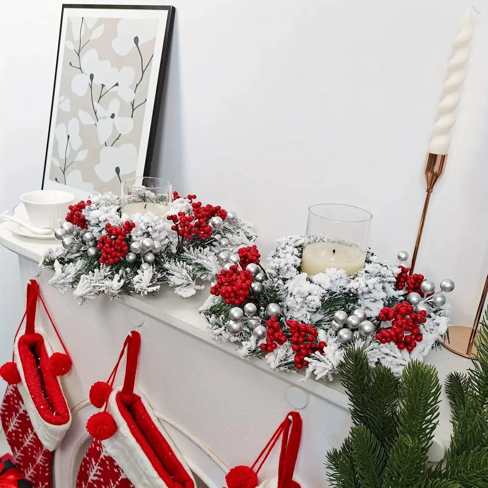 Red Berry Christmas Wreath with Snow Covered Decorations by House Of Avana