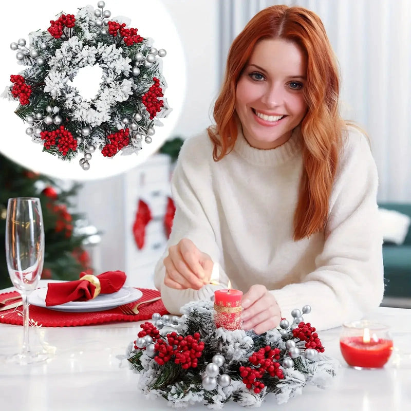 Red Berry Christmas Wreath with Snow Covered Decorations by House Of Avana
