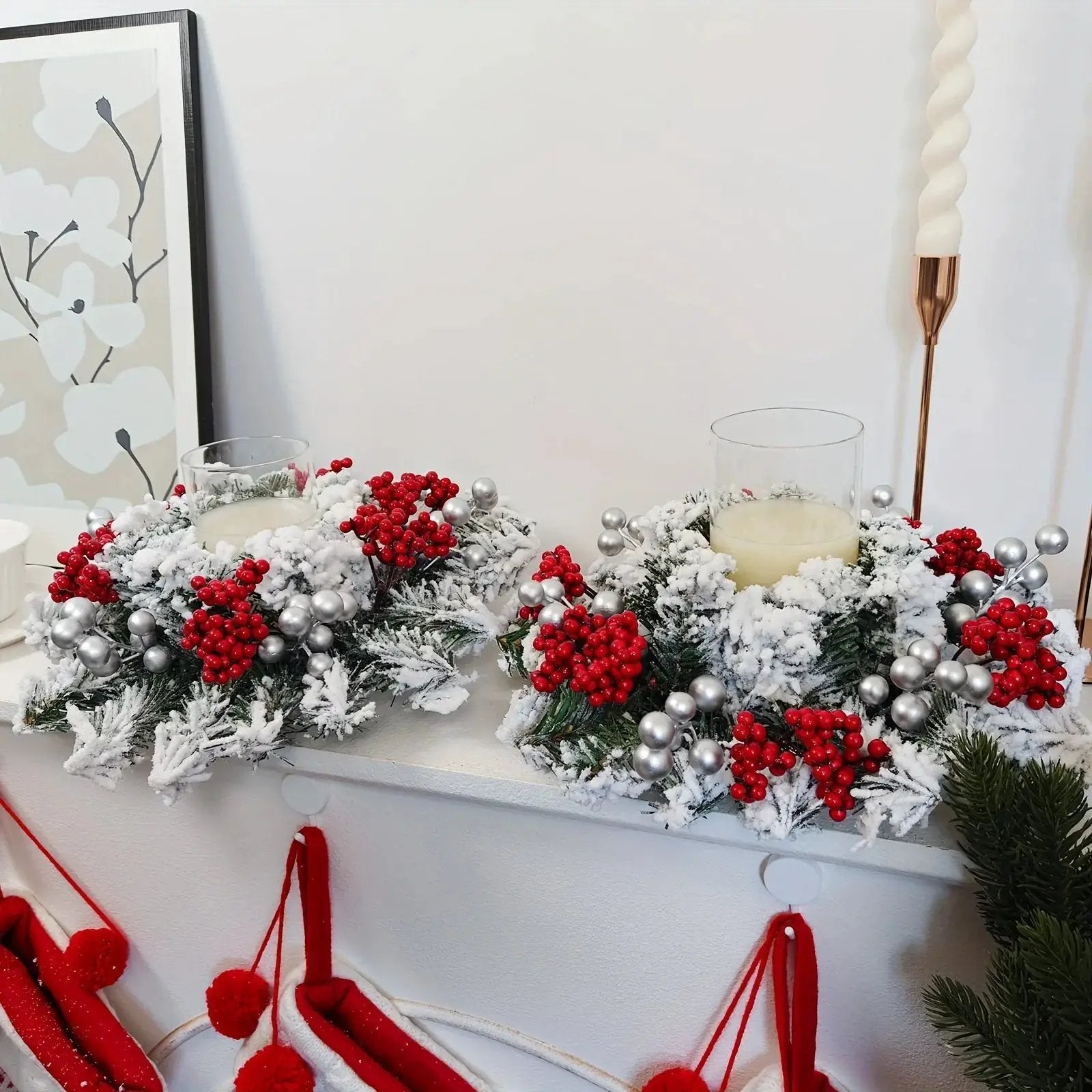Red Berry Christmas Wreath with Snow Covered Decorations by House Of Avana
