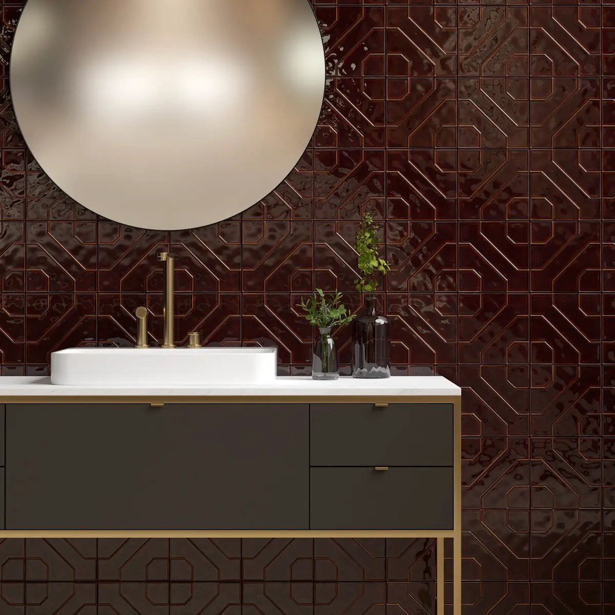 Red Glossy Ceramic Accent Tiles 8x8 room scene