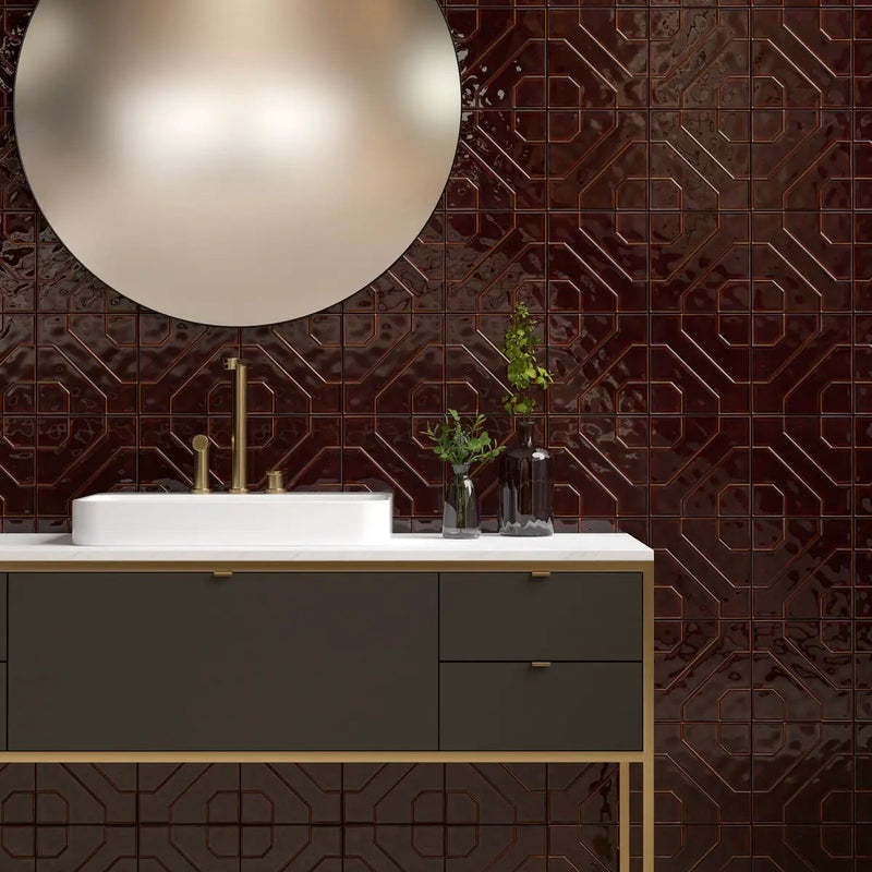 Red Glossy Ceramic Accent Tiles 8x8 room scene